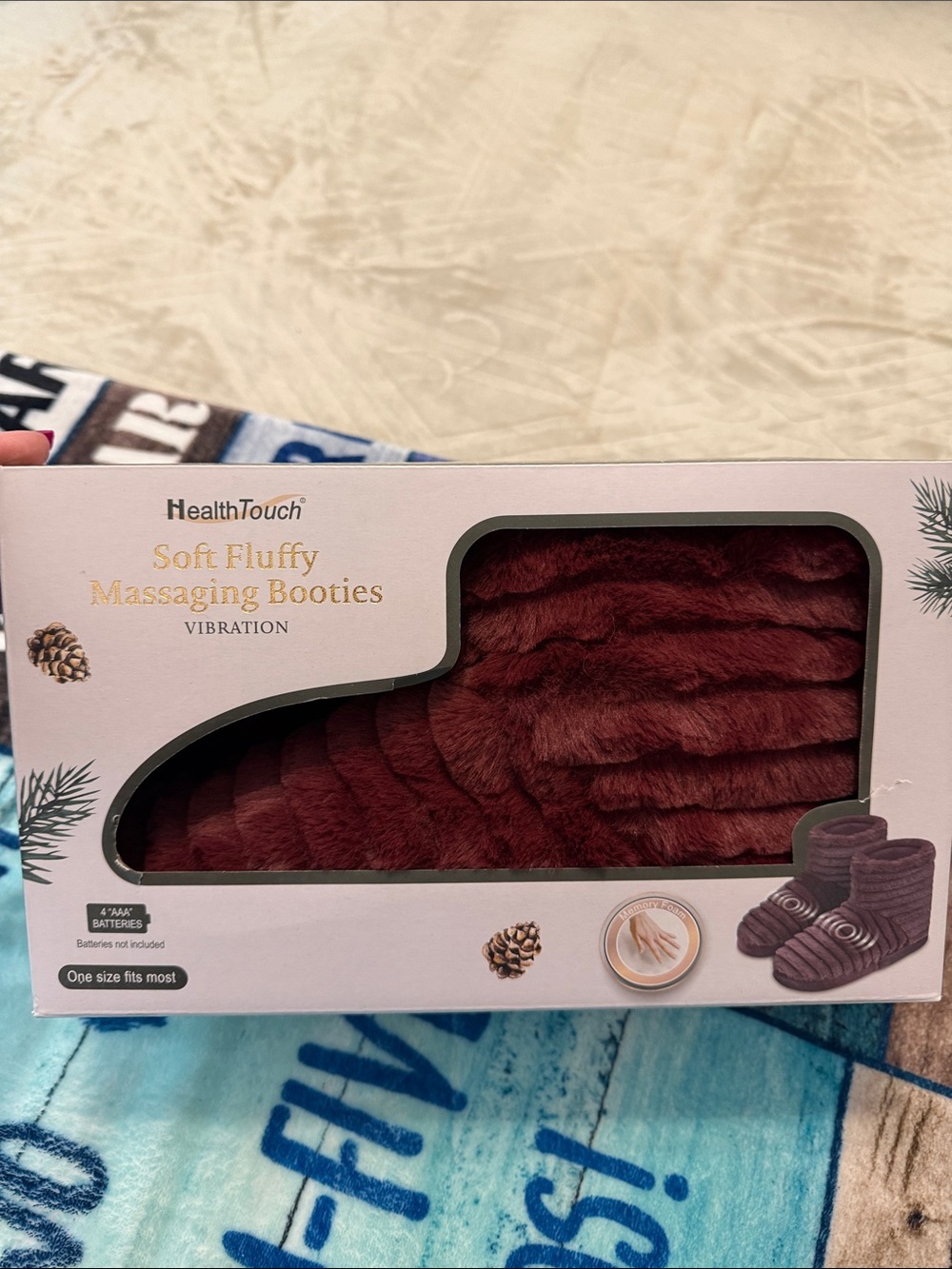 HealthTouch Soft Fluffy Massaging Booties - Burgundy
